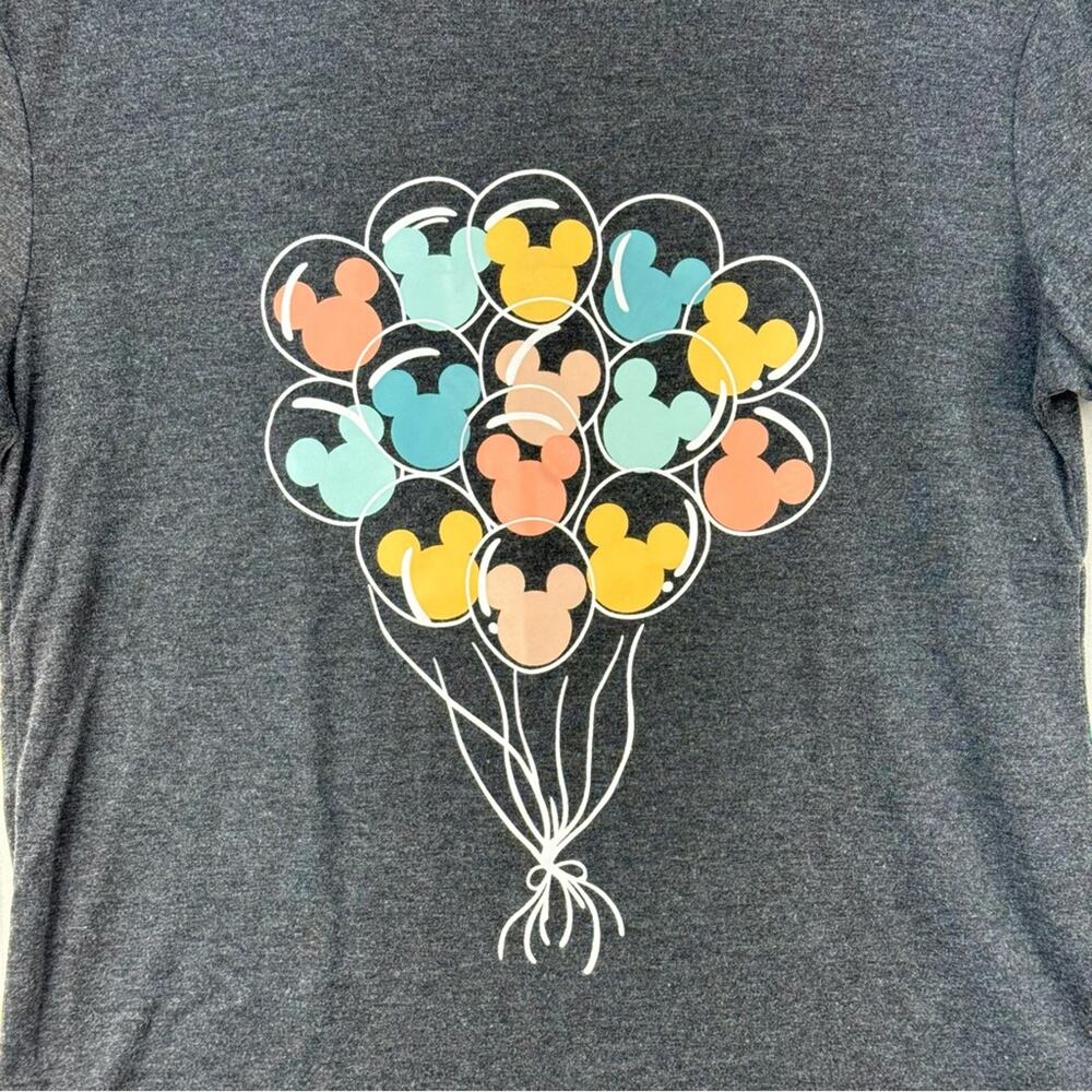 Disney Mickey Mouse Head Blue/Yellow Balloon Bouquet Dark Gray Shirt Size Medium